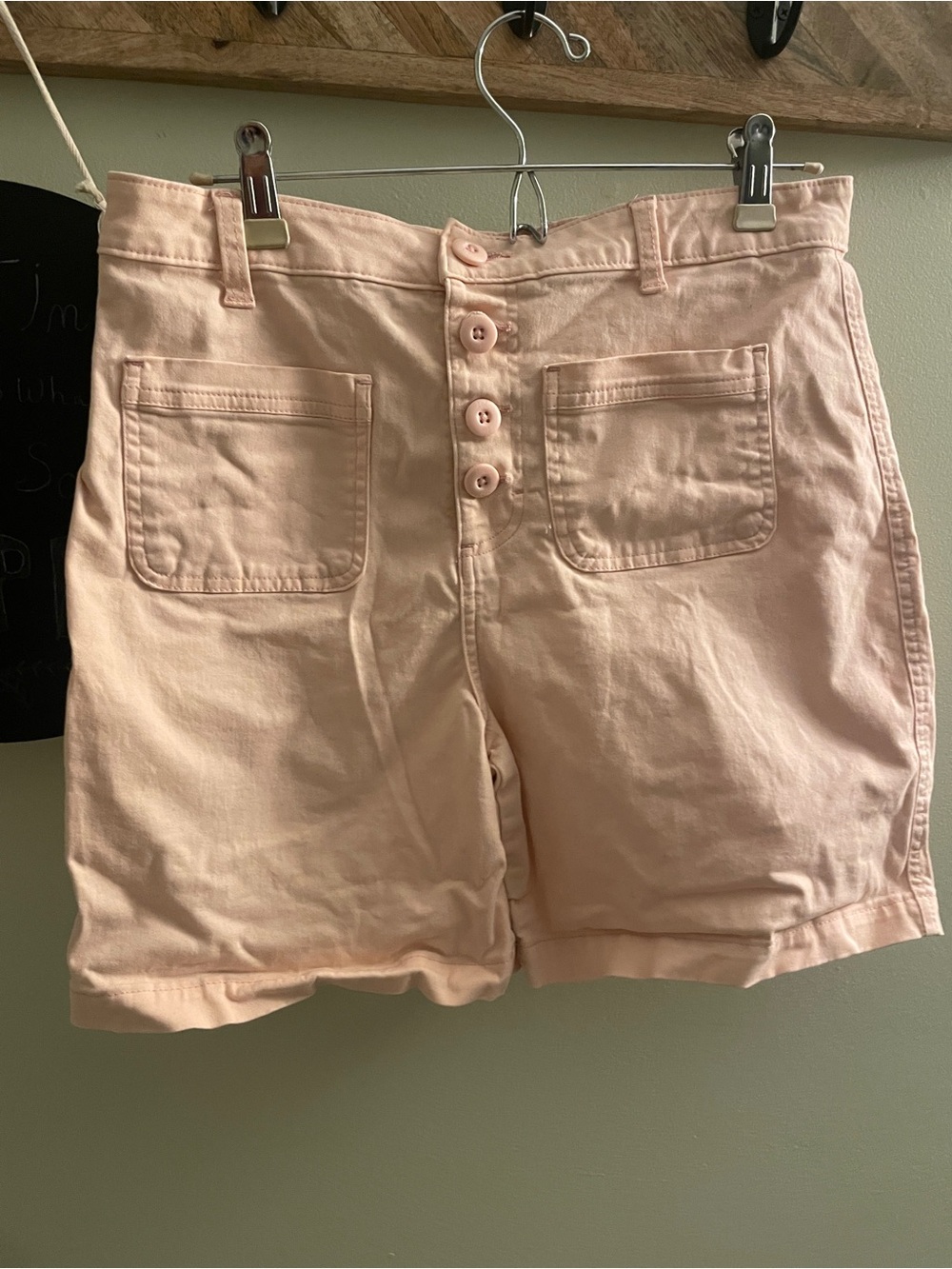 Lee Womens Light Pink Button-Front High Waist Shorts